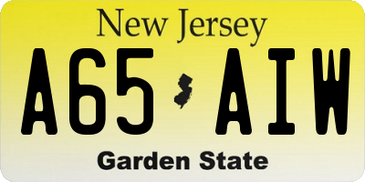 NJ license plate A65AIW