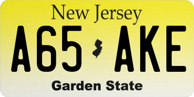NJ license plate A65AKE