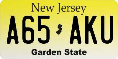 NJ license plate A65AKU