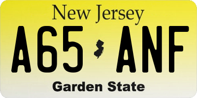 NJ license plate A65ANF