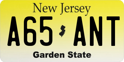 NJ license plate A65ANT