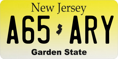 NJ license plate A65ARY