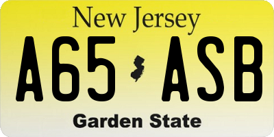 NJ license plate A65ASB