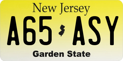 NJ license plate A65ASY
