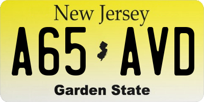 NJ license plate A65AVD