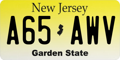 NJ license plate A65AWV