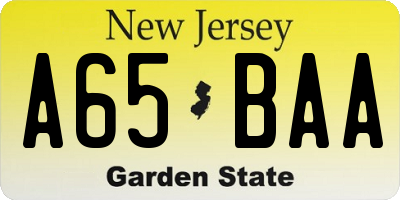 NJ license plate A65BAA