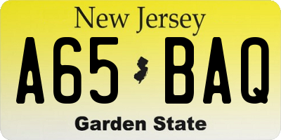 NJ license plate A65BAQ