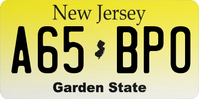NJ license plate A65BPO