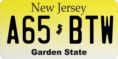 NJ license plate A65BTW