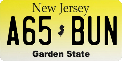 NJ license plate A65BUN