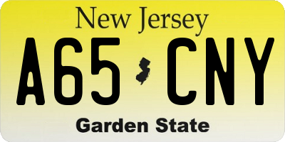 NJ license plate A65CNY