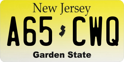 NJ license plate A65CWQ