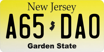 NJ license plate A65DAO