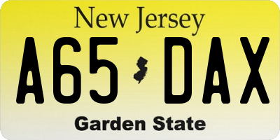 NJ license plate A65DAX