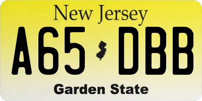NJ license plate A65DBB