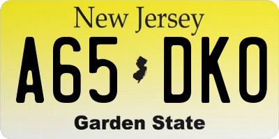NJ license plate A65DKO