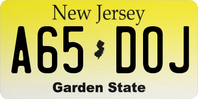 NJ license plate A65DOJ