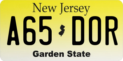 NJ license plate A65DOR