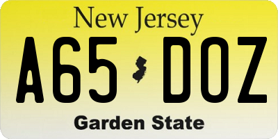 NJ license plate A65DOZ