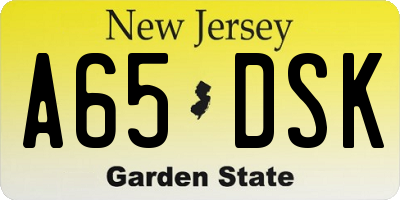 NJ license plate A65DSK
