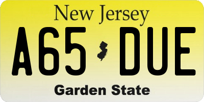 NJ license plate A65DUE