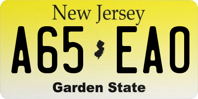 NJ license plate A65EAO