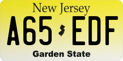 NJ license plate A65EDF