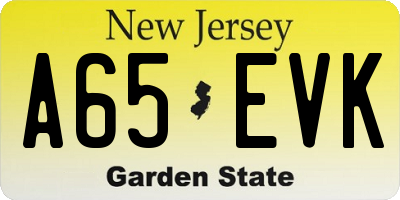 NJ license plate A65EVK