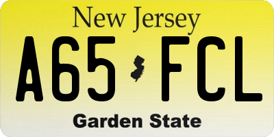 NJ license plate A65FCL