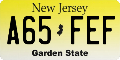 NJ license plate A65FEF