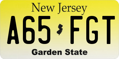 NJ license plate A65FGT