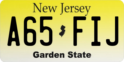 NJ license plate A65FIJ