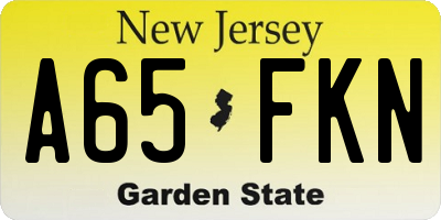 NJ license plate A65FKN