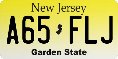 NJ license plate A65FLJ