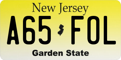 NJ license plate A65FOL