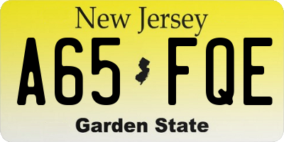 NJ license plate A65FQE