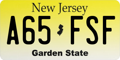 NJ license plate A65FSF
