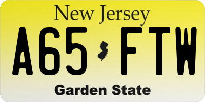 NJ license plate A65FTW