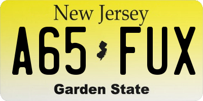 NJ license plate A65FUX