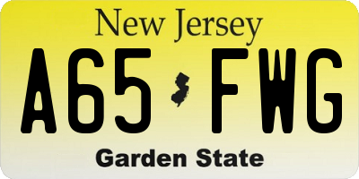 NJ license plate A65FWG