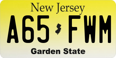 NJ license plate A65FWM