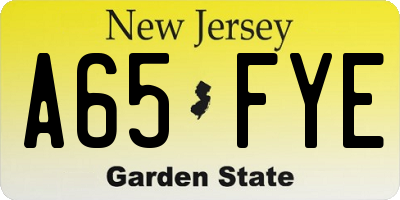 NJ license plate A65FYE
