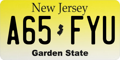 NJ license plate A65FYU