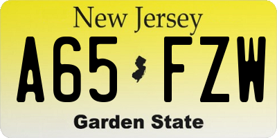 NJ license plate A65FZW