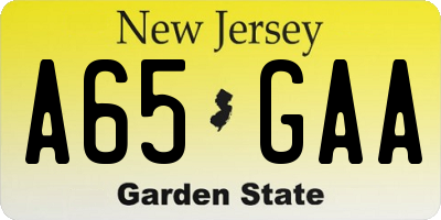 NJ license plate A65GAA