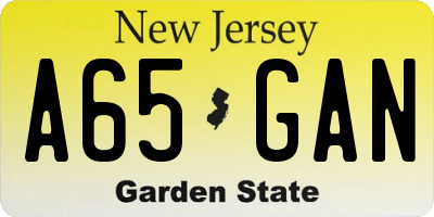 NJ license plate A65GAN