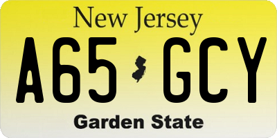 NJ license plate A65GCY