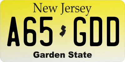 NJ license plate A65GDD