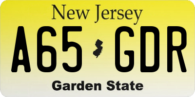NJ license plate A65GDR